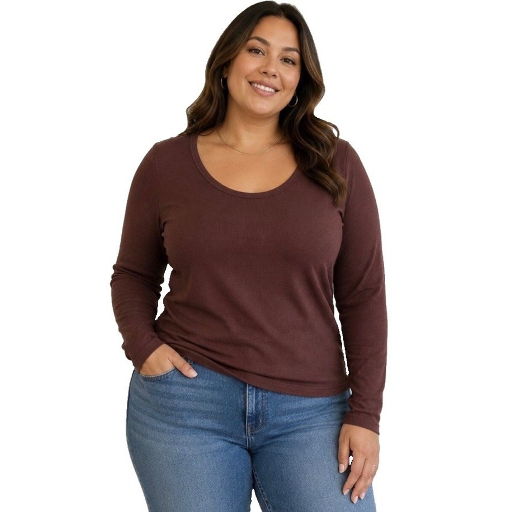 Universal Thread Women's Long Sleeve Scoop Neck Tibbed Top Brown XXL